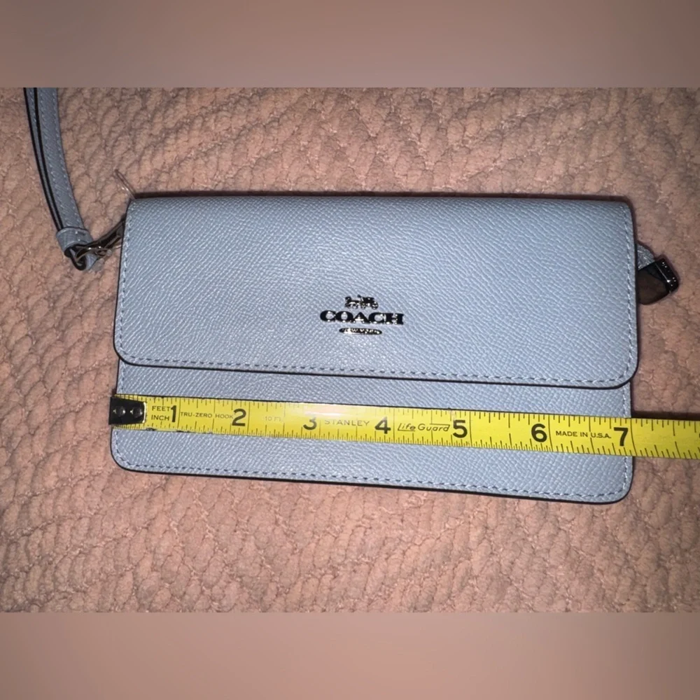 Coach Powder Blue Leather Wristlet Wallet w/ Strap NWOT